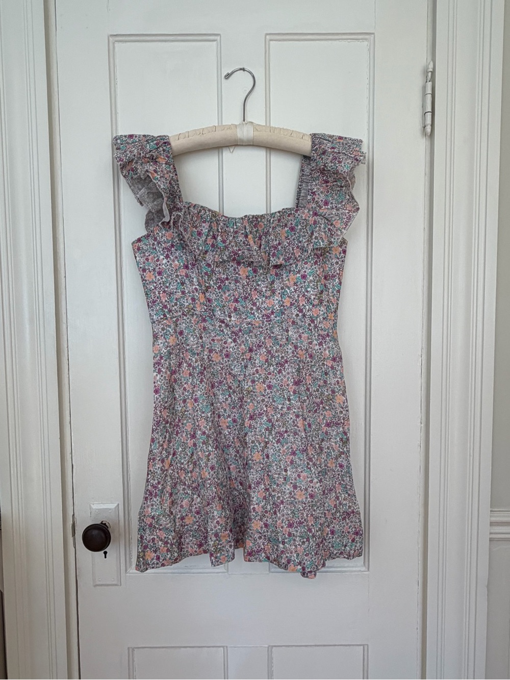 Zimmermann Floral Dress with Ruffle Sleeves In Purple & Blue Mini Floral Print